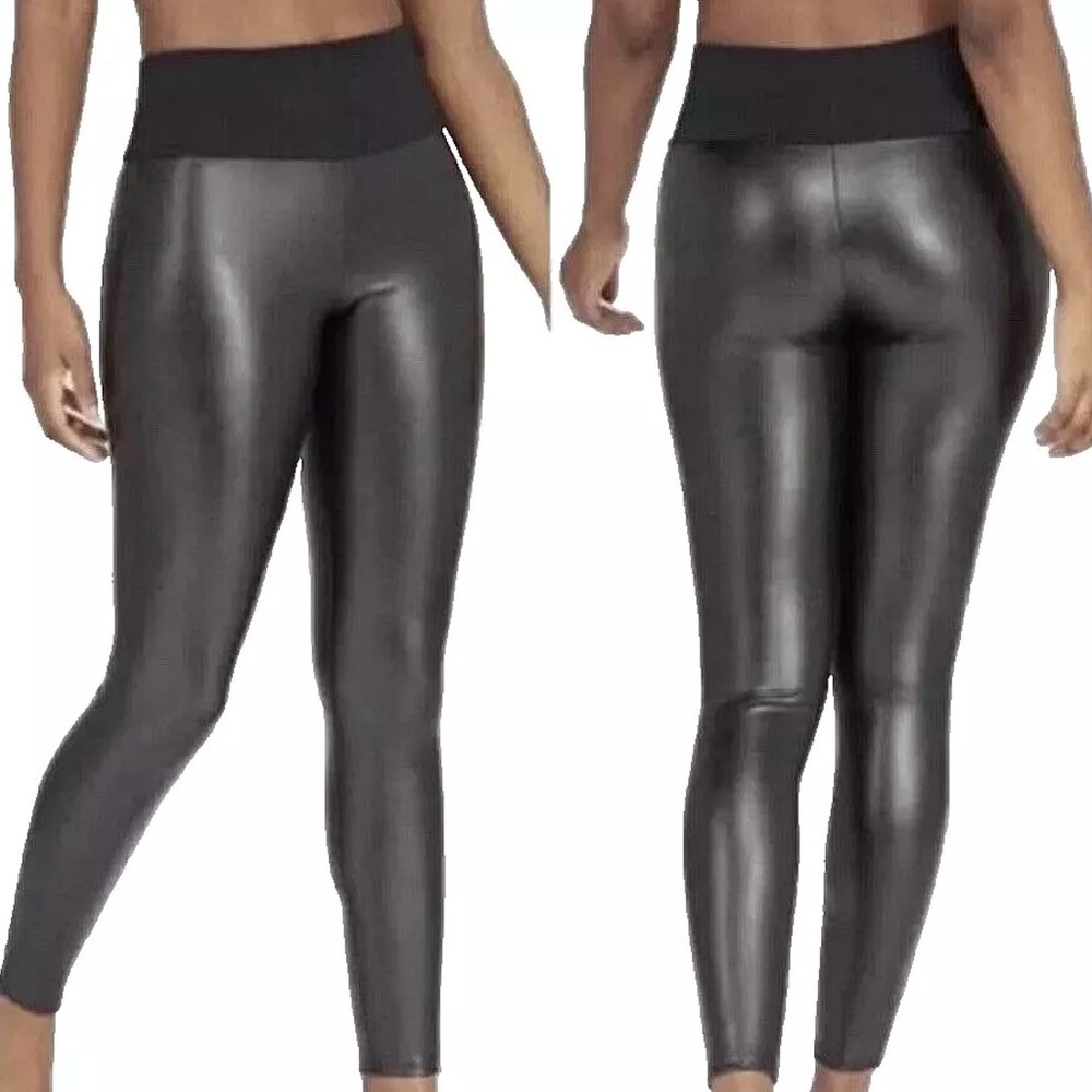 Assets By Spanx All Over Faux‎ Leather Leggings Black, High Waist, Large,…